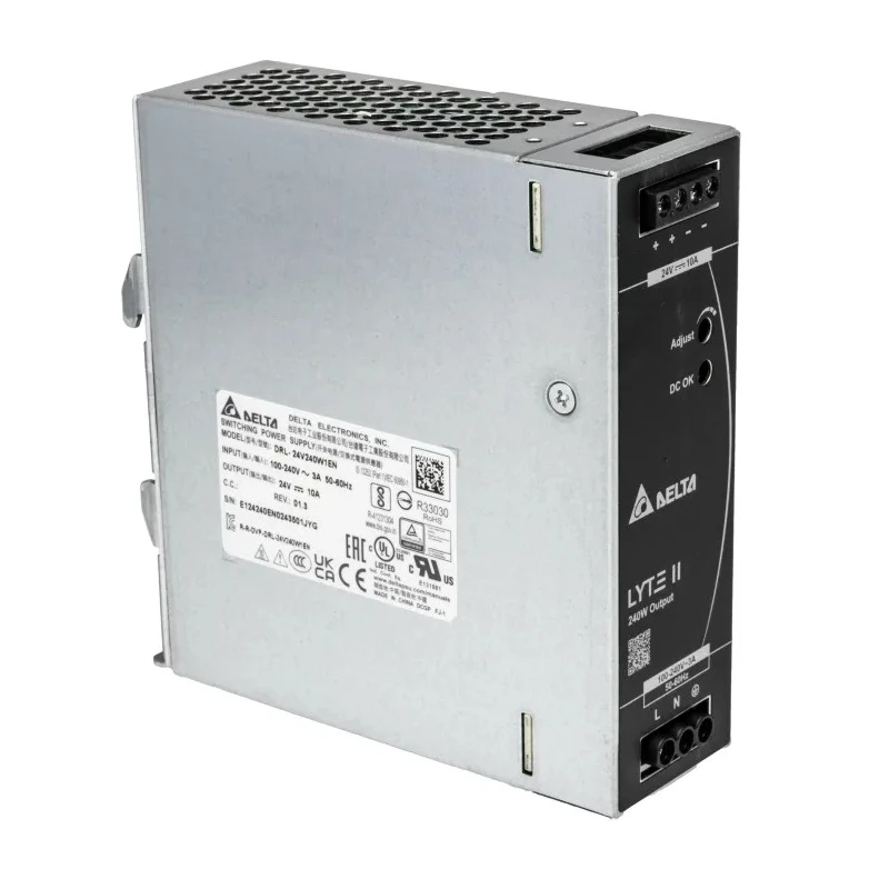 Delta Electronics DRL Switched Mode DIN Rail Power Supply 24V dc, 10 A Output, 240 W, AC Input 90 to 264V ac DRL-24V240W1EN