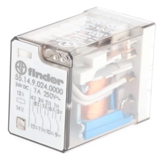 Finder PCB Power Relay 4PDT 24V DC Coil Voltage 7A Switching Current Silver Alloy Contacts 55.14.9.024.0000