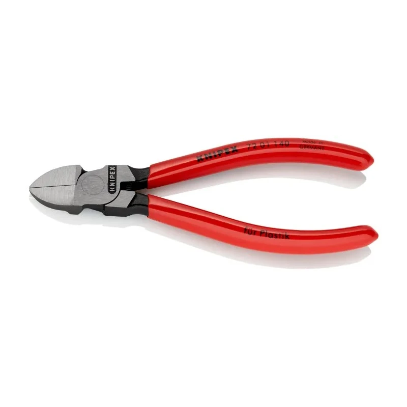Knipex Diagonal Plastic Cutter, Bi-Metal Handle, Steel Jaw, 140mm Length, Maximum Cutting Capacity 2mm 72 01 140