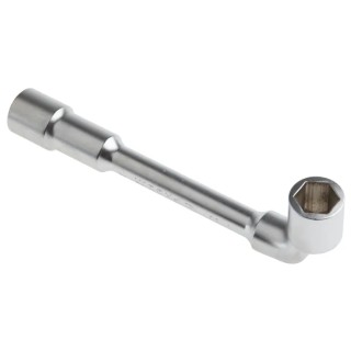 Facom Tubular Box Spanner Metric 17 mm Size, Angled Head, Chrome Vanadium Steel, Satin Chrome Finish, 187mm Overall 75.17