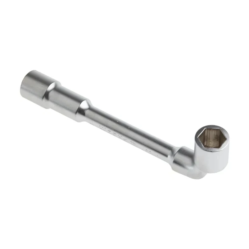 Facom Tubular Box Spanner Metric 17 mm Size, Angled Head, Chrome Vanadium Steel, Satin Chrome Finish, 187mm Overall 75.17
