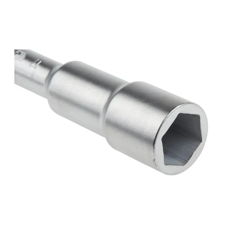 Facom Tubular Box Spanner Metric 17 mm Size, Angled Head, Chrome Vanadium Steel, Satin Chrome Finish, 187mm Overall 75.17