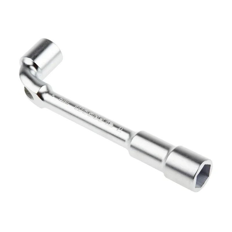 Facom Tubular Box Spanner Metric 17 mm Size, Angled Head, Chrome Vanadium Steel, Satin Chrome Finish, 187mm Overall 75.17