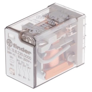 Finder 3PDT PCB Power Relay 230V AC Coil Voltage 10A Switching Current Silver Alloy Contacts 55.13.8.230.0000