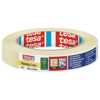 Tesa Beige Professional 4323 Masking Tape 19mm Width 50m Length Paper Backing Natural Rubber Adhesive 04323-00040-01
