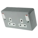 MK Electric 13A Grey 2 Gang Plug Socket Metalclad Plus Indoor Switched Type G British K2945 ALM
