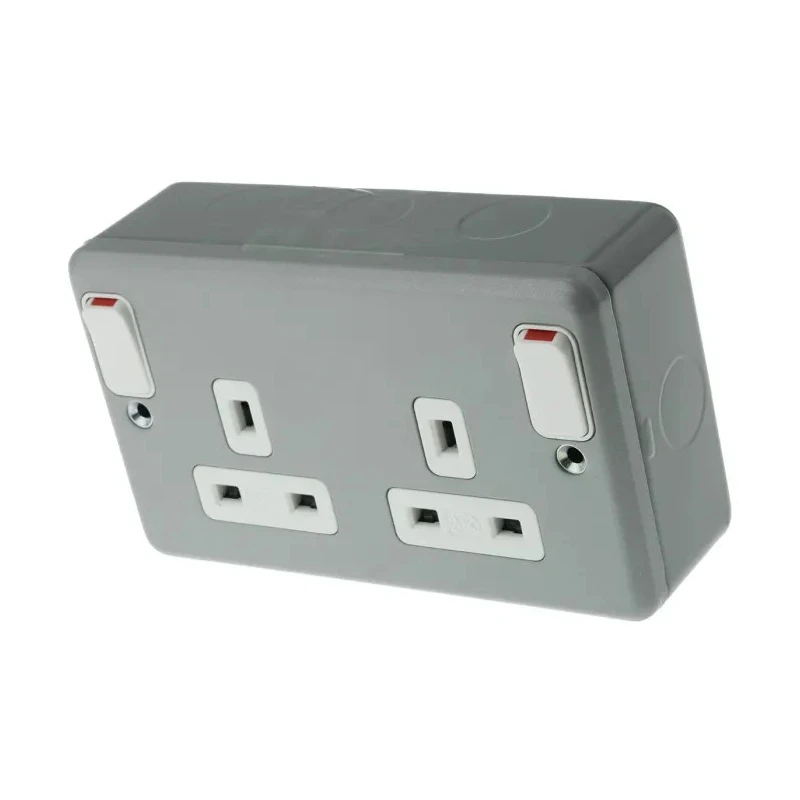 MK Electric 13A Grey 2 Gang Plug Socket Metalclad Plus Indoor Switched Type G British K2945 ALM