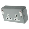 MK Electric 13A Grey 2 Gang Plug Socket Metalclad Plus Indoor Switched Type G British K2945 ALM
