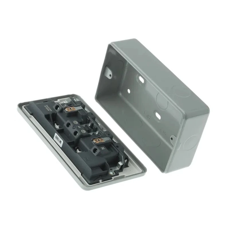 MK Electric 13A Grey 2 Gang Plug Socket Metalclad Plus Indoor Switched Type G British K2945 ALM