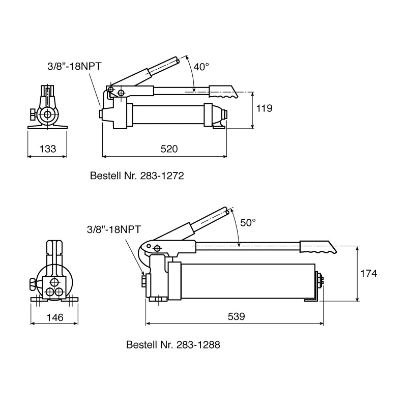 Enerpac Hydraulic Hand Pump with 655 cm³ Usable Oil Capacity, 20.6 mm Cylinder Stroke, 700 bar Maximum Pressure P39
