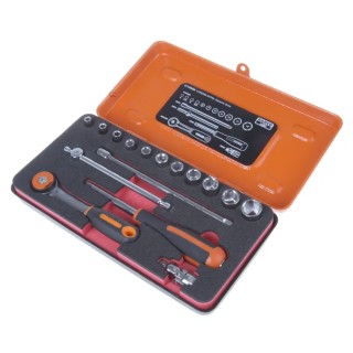 Bahco 16-Piece 1/4 in 6 Point Standard Socket Set Chrome Finish Alloy Steel Drive 1/4 in 6715MGS