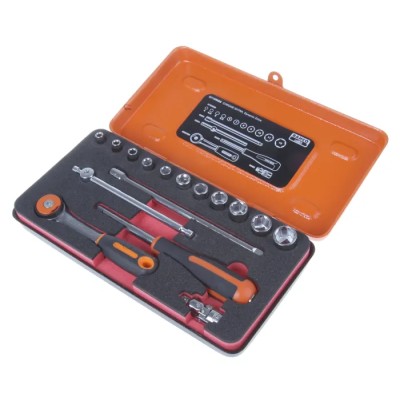 Bahco 16-Piece 1/4 in 6 Point Standard Socket Set Chrome Finish Alloy Steel Drive 1/4 in 6715MGS