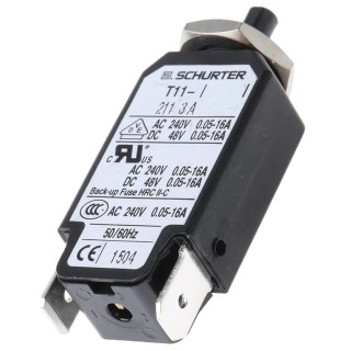 Schurter Thermal Circuit Breaker T11 Series 3A Current Rating 240V AC, 1-Pole Panel Mount 4400.001