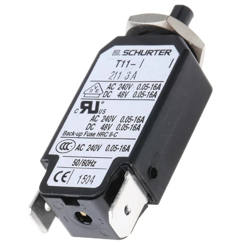 Schurter Thermal Circuit Breaker T11 Series 3A Current Rating 240V AC, 1-Pole Panel Mount 4400.001
