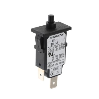 Schurter T11 Series Thermal Circuit Breaker Panel Mount 16A 1-Pole Snap-In Reset Push Button 4400.0034