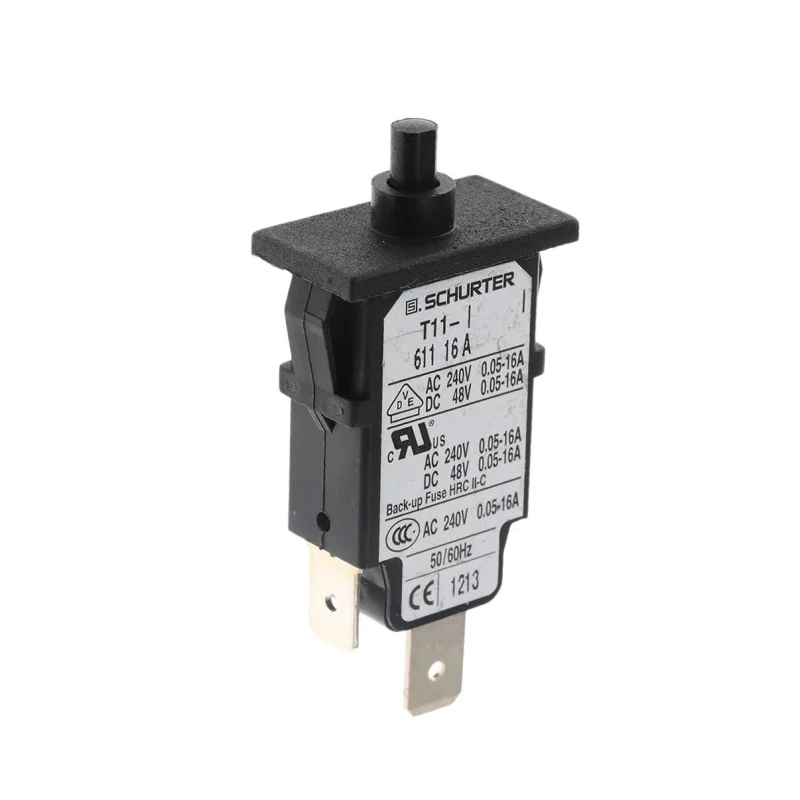 Schurter T11 Series Thermal Circuit Breaker Panel Mount 16A 1-Pole Snap-In Reset Push Button 4400.0034