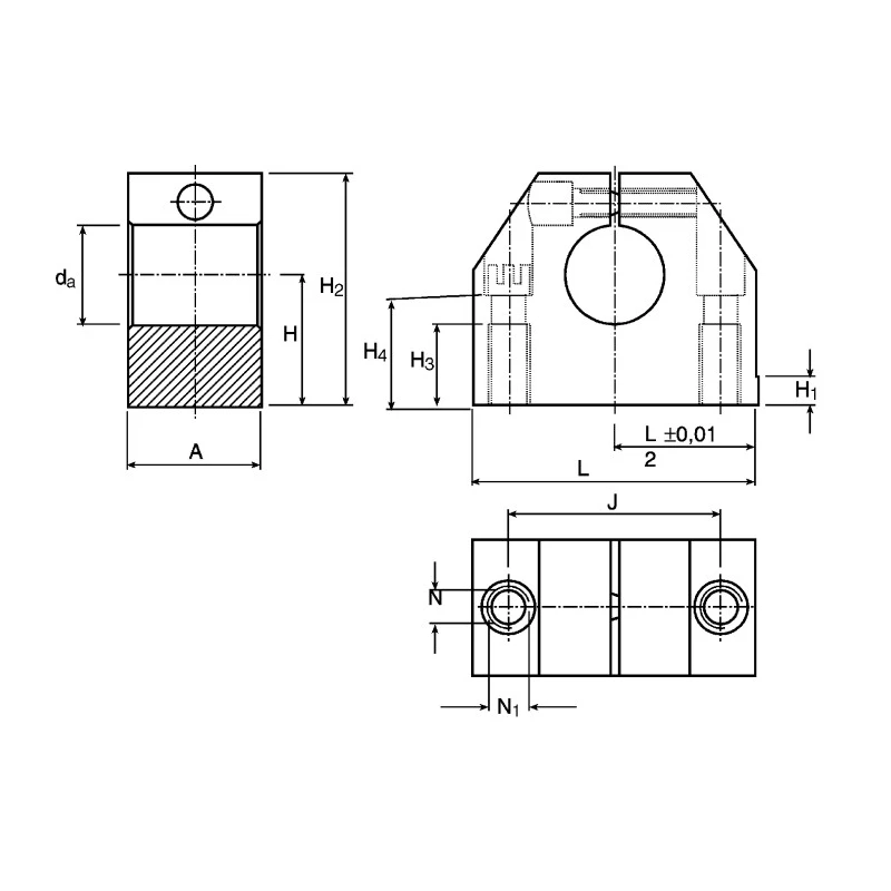 Ewellix Makers in Motion Linear Shaft Support 2-Bolt Base Bearing Housing Aluminium 45 mm Height LSHS20