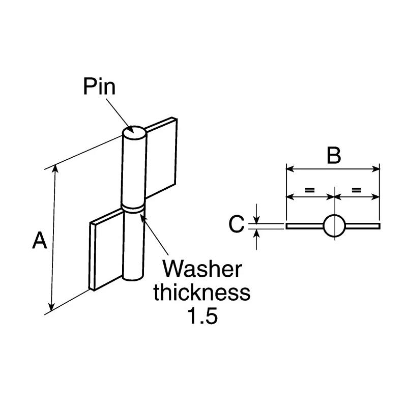Pinet Stainless Steel Butt Hinge 60 mm x 40 mm x 1.5 mm 12-1-3769