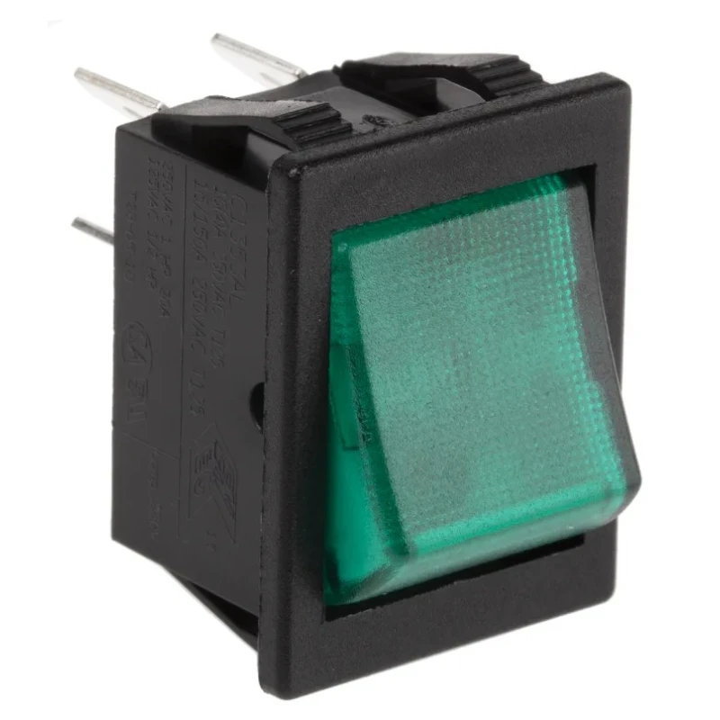 Arcolectric (Bulgin) Ltd Illuminated DPST On-Off Rocker Switch Panel 16A, Green Rectangular Actuator C1353ALNAF