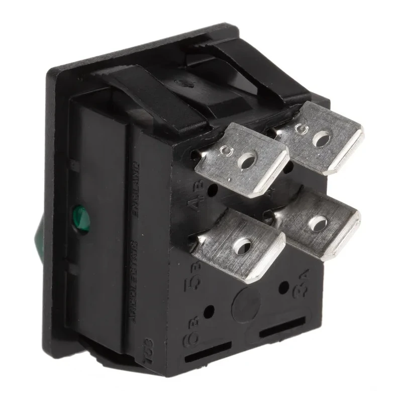Arcolectric (Bulgin) Ltd Illuminated DPST On-Off Rocker Switch Panel 16A, Green Rectangular Actuator C1353ALNAF