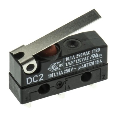 ZF Hinge Lever Micro Switch, Solder Terminal, 10.1A, 250 V AC, SPDT, IP6K7 DC2C-A1LB