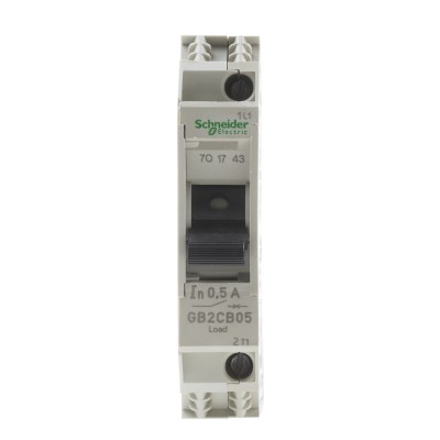 Schneider Electric TeSys GB2 Thermal Magnetic Circuit Breaker 1-Pole 500mA Current Rating 110V AC 48V DC DIN Rail GB2CB05