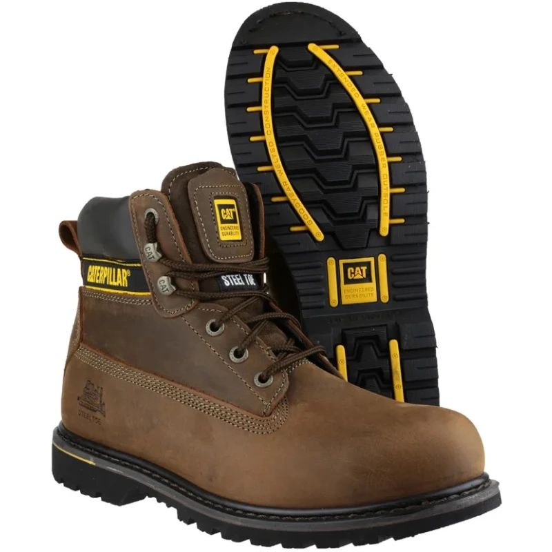 CAT Holton Brown Steel Toe Capped Men's Safety Boots Size UK 12, EU 46, Heat Resistant Sole, Lace Up P708025