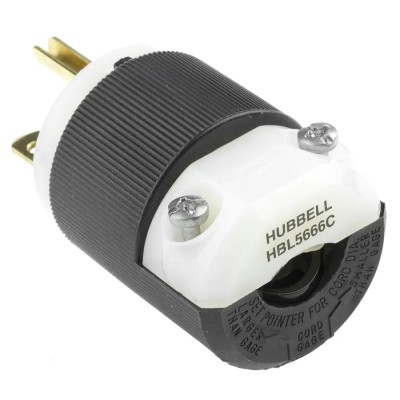 Hubbell 15A 250V USA Mains Plug Black Nylon Cable Screw Termination HBL5666C