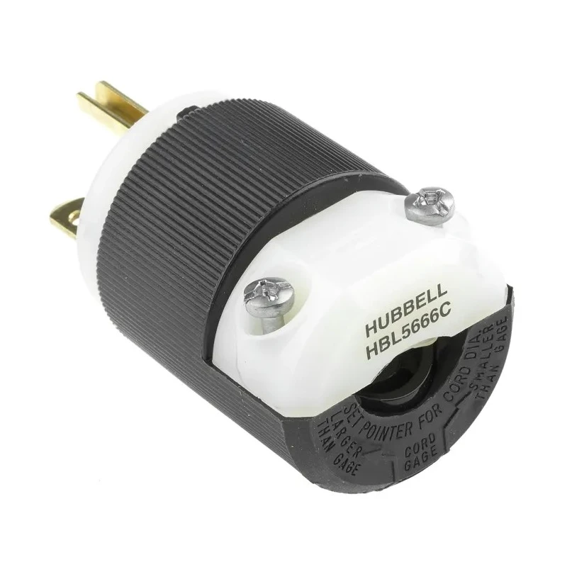Hubbell 15A 250V USA Mains Plug Black Nylon Cable Screw Termination HBL5666C
