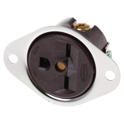 Hubbell 15A 250V USA Mains Connector Black Nylon Panel Mount Screw HBL5656