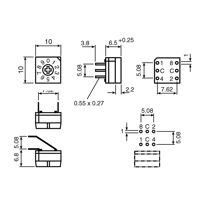 Hartmann Rotary Flush Rotary Coded DIP Switch Through Hole Solder PT65701L508