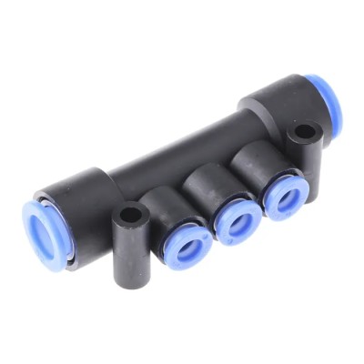 SMC Polybutylene Terephthalate 3 Outlet Pneumatic Manifold, 1 Inlet Port, Max Pressure 1 Mpa KM13-06-10-3