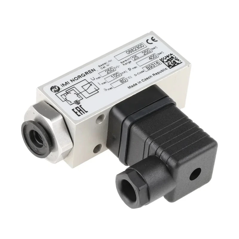 Norgren Pressure Switch Male Positive Pressure, Micro Switch SPDT, 1/4 in G Thread, 30 bar Max, 80°C Max 0882300000000000