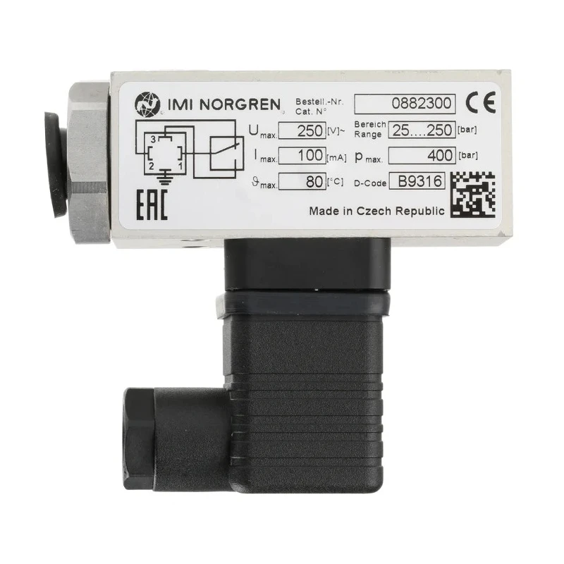 Norgren Pressure Switch Male Positive Pressure, Micro Switch SPDT, 1/4 in G Thread, 30 bar Max, 80°C Max 0882300000000000