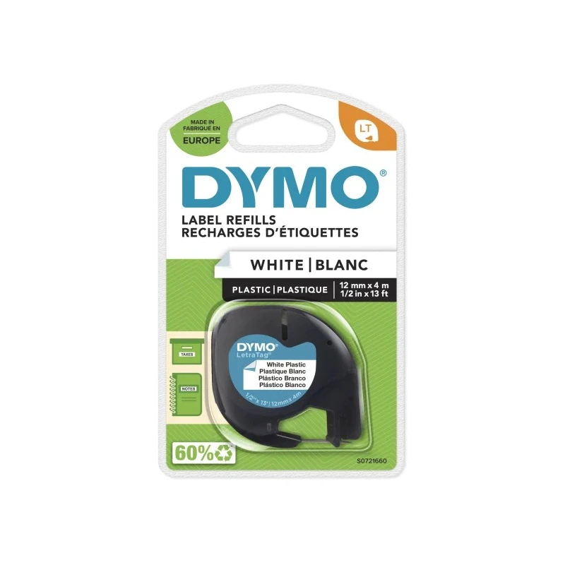Dymo Black on White Label Printer Tape 12 mm Width 4 m Length S0721660