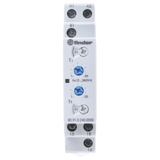Finder 80 Series DIN Rail Timer Relay, Multifunction, 1-Contact, 12 to 240 V AC/DC Supply, 16A Contact 80.91.0.240.0000