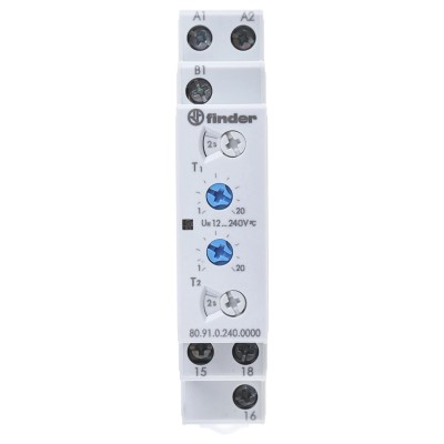 Finder 80 Series DIN Rail Timer Relay, Multifunction, 1-Contact, 12 to 240 V AC/DC Supply, 16A Contact 80.91.0.240.0000