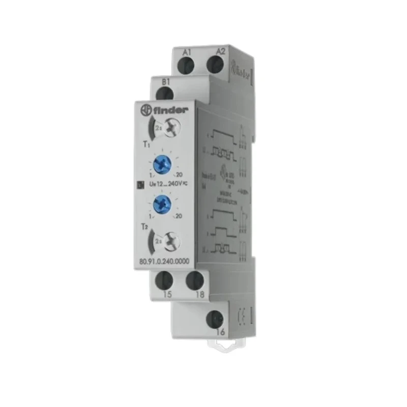 Finder 80 Series DIN Rail Timer Relay, Multifunction, 1-Contact, 12 to 240 V AC/DC Supply, 16A Contact 80.91.0.240.0000