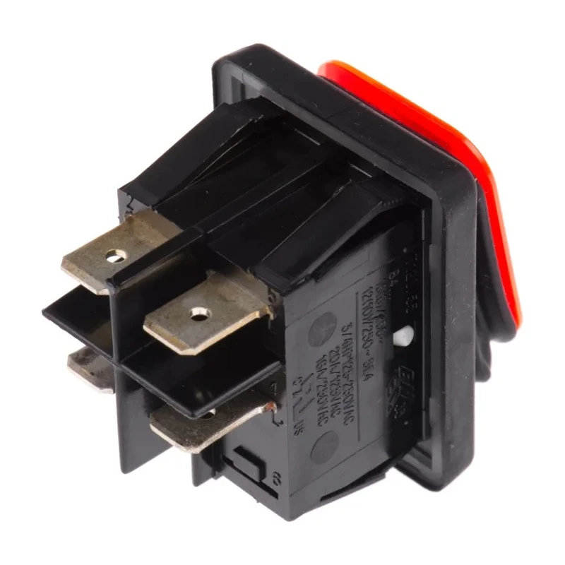 RS PRO Illuminated DPST On-Off On-Off Rocker Switch Panel 16A 250V AC 28V DC IP65 Red Actuator 456-1694