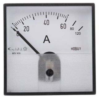 HOBUT Analogue Panel Ammeter 120 A AC Moving Iron, 72 mm x 72 mm PD72MIS5A2/2-001 0/60/120A