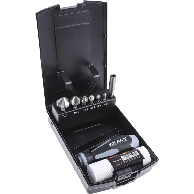 EXACT HSS Countersink Drill Bit Set, 20.5 mm Head Diameter, 3 Flute, 90° Countersink Angle, 6.35 mm Shank Diameter, 9 05649