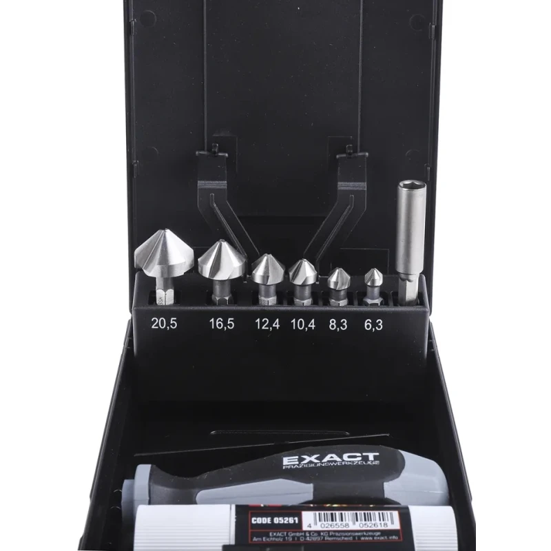 EXACT HSS Countersink Drill Bit Set, 20.5 mm Head Diameter, 3 Flute, 90° Countersink Angle, 6.35 mm Shank Diameter, 9 05649