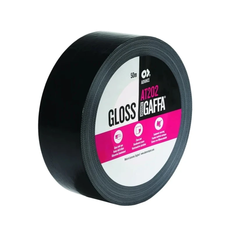 Advance Tapes Black Gloss Cloth Gaffa Tape 50mm x 50m, 0.22mm Thick AT202
