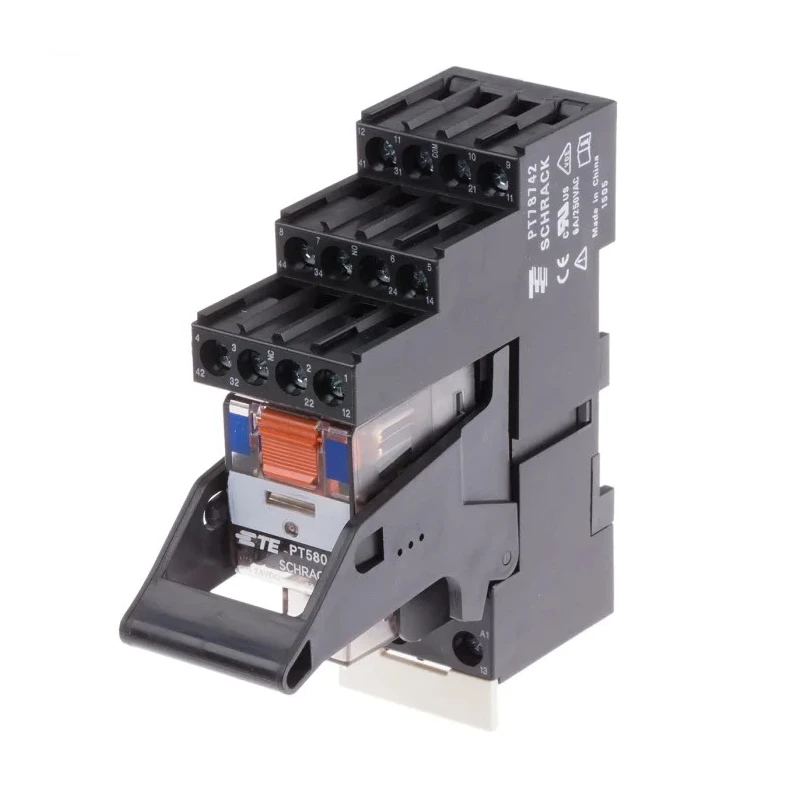 TE Connectivity DIN Rail Power Relay 24V dc Coil 6A Switching Current 4PDT PT5L8LC4 1-1415535-8