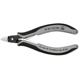 Knipex ESD Safe Side Cutter Diagonal Cutter, Without Bevel, Jaw Width 10.5mm, Length 125mm, Ball Bearing 79 42 125 ESD
