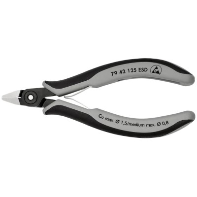 Knipex ESD Safe Side Cutter Diagonal Cutter, Without Bevel, Jaw Width 10.5mm, Length 125mm, Ball Bearing 79 42 125 ESD