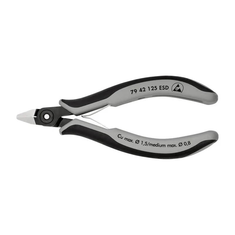 Knipex ESD Safe Side Cutter Diagonal Cutter, Without Bevel, Jaw Width 10.5mm, Length 125mm, Ball Bearing 79 42 125 ESD