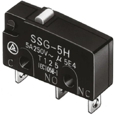 Omron Roller Lever Micro Switch, PCB Terminal, 5A, 250V AC, SPDT, IP40 SSG-5L2P