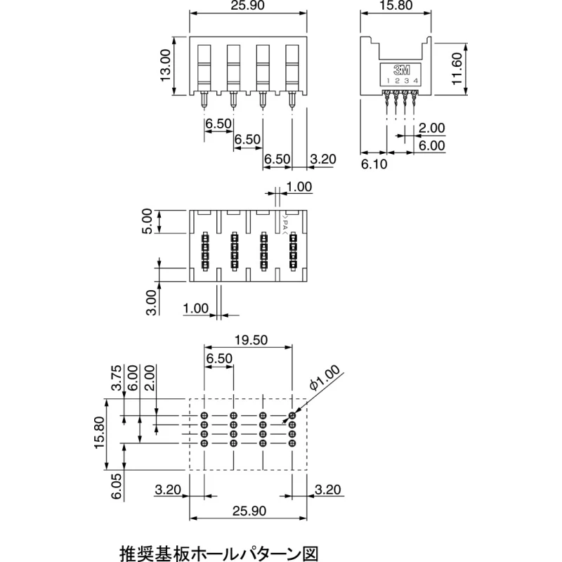 3M Straight Through Hole PCB Socket 16-Contact 4 Row 2 mm Pitch Solder 37216-62M3-004PL
