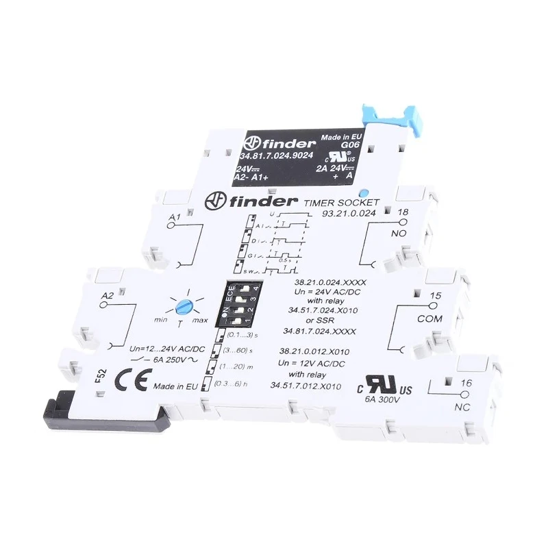 Finder 38 Series DIN Rail Timer Relay, 1-Contact, 24V AC/DC, 220 to 240 V DC Supply, 0.1 s to 6 h Time 38.21.0.024.9024